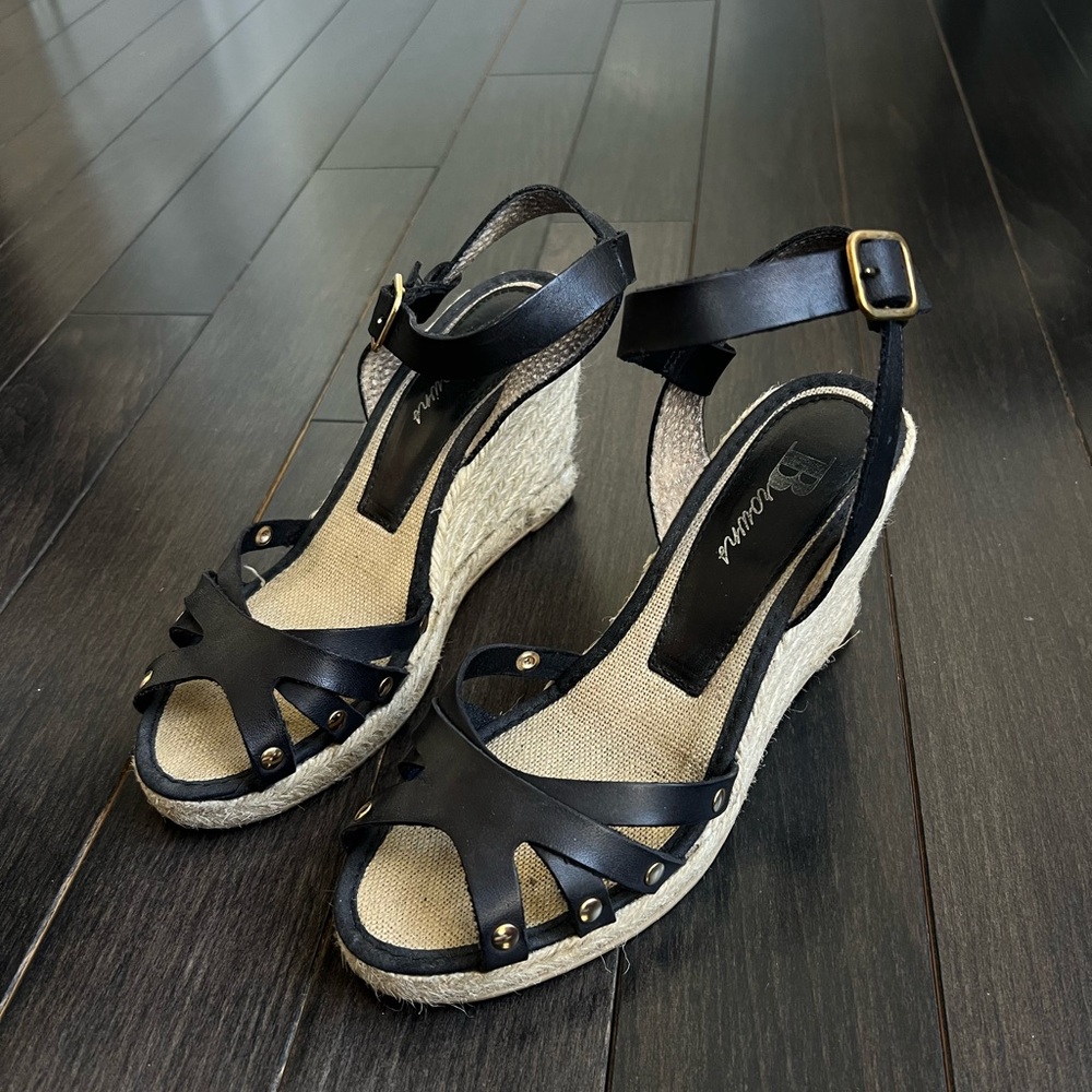 Women’s Black Espadrille Wedge Sandals with Ankle Strap